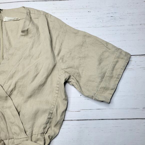 Everlane The Wrap Jumpsuit Linen Cropped Khaki Tan Wide Leg V Neck Small 6 - Picture 6 of 13